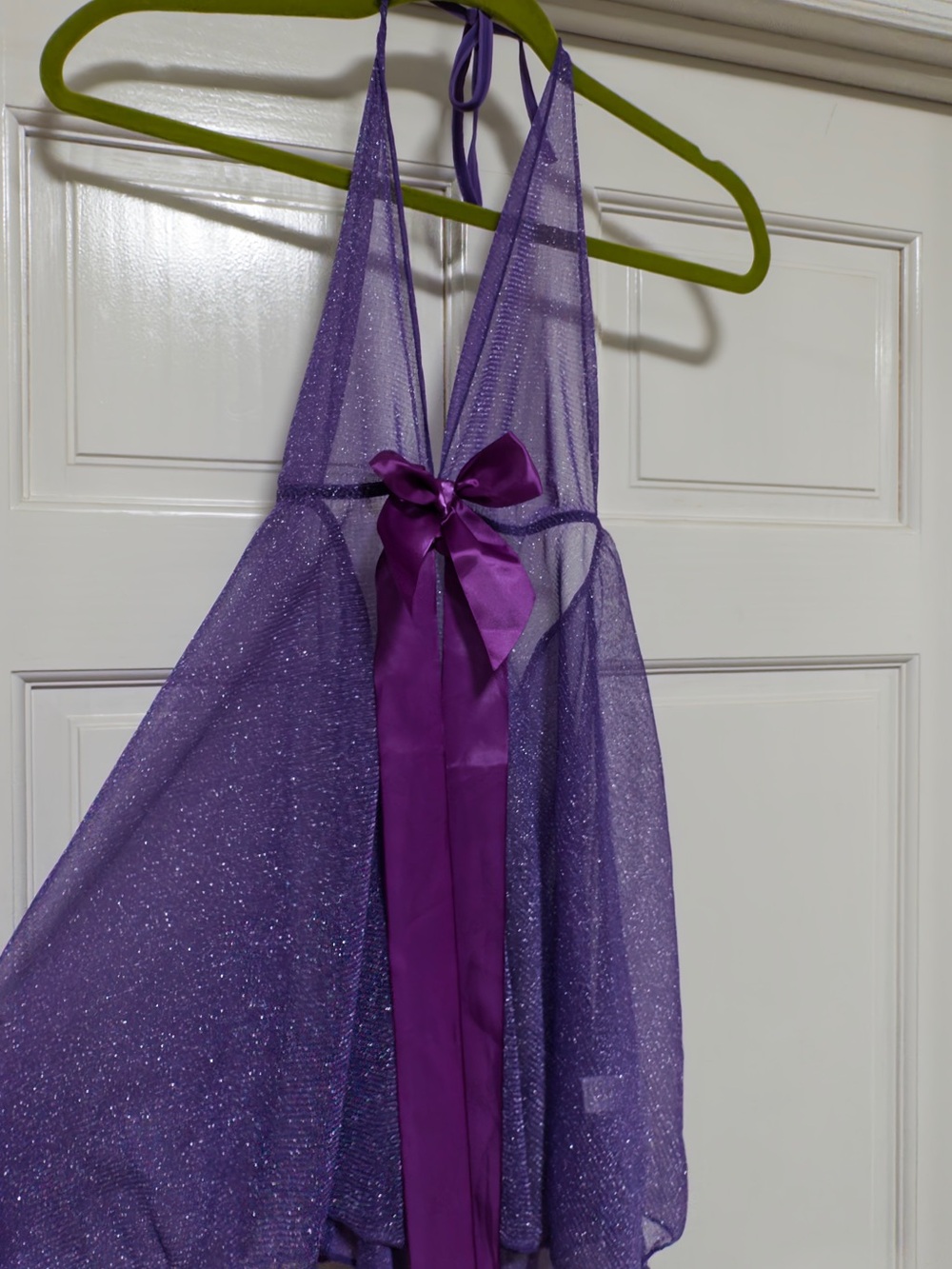 Purple sheer sparkly halter top - size medium